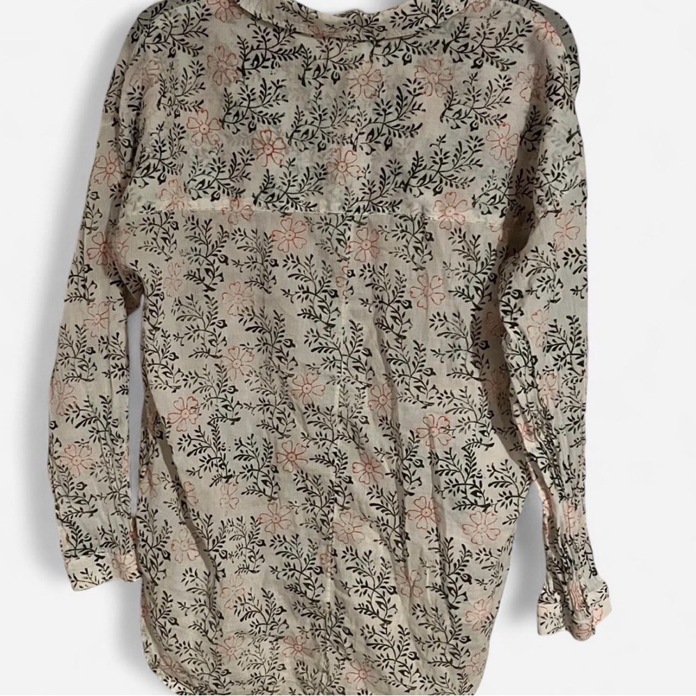 Anthropologie Womens Button Down Blouse, Size XS, White Black Orange Floral - Picture 5 of 7